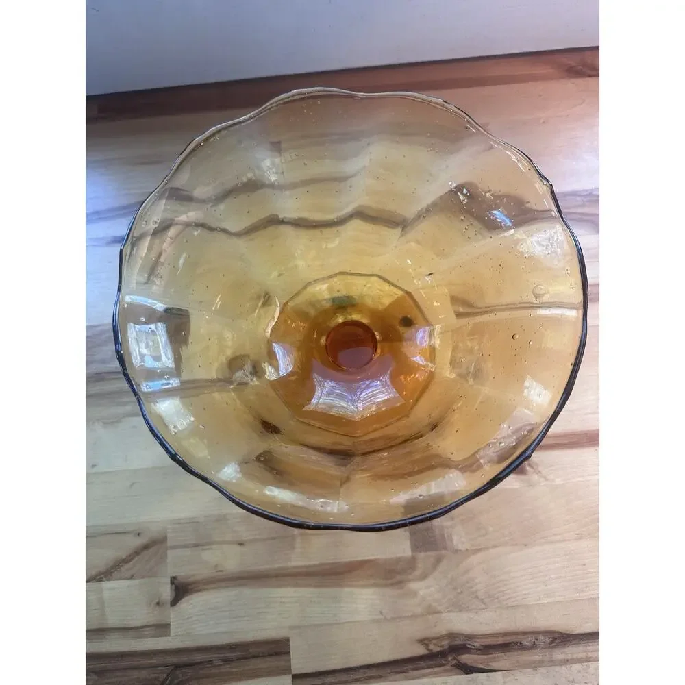 Fenton Colonial Amber Art Glass Thumbprint Swung Handkerchief Pedestal Vase 6